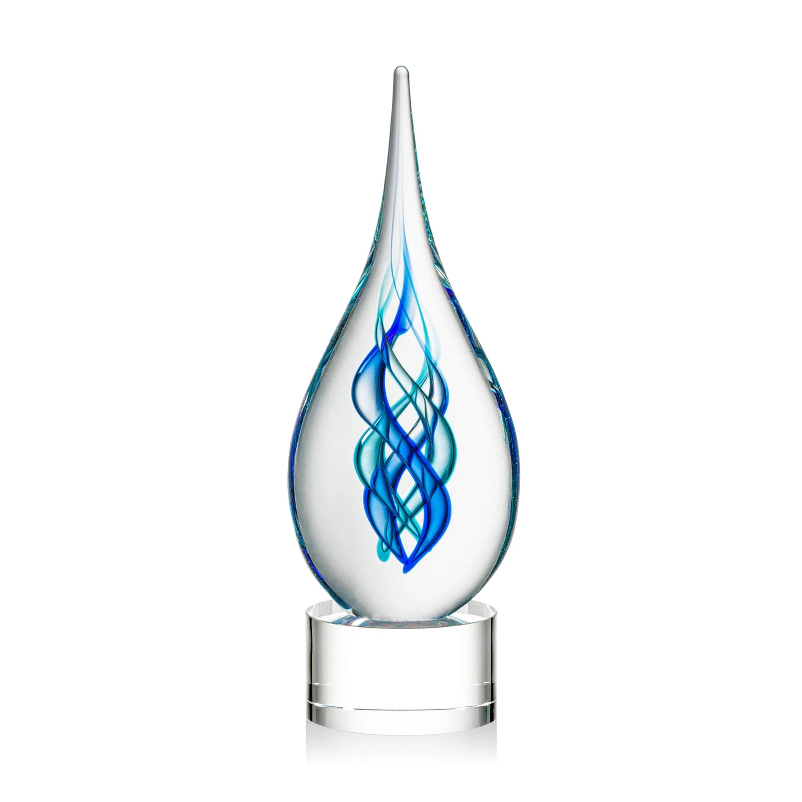 Personalized Blue Glass Helix Award on a Marvel Base for service anniversary gifts
