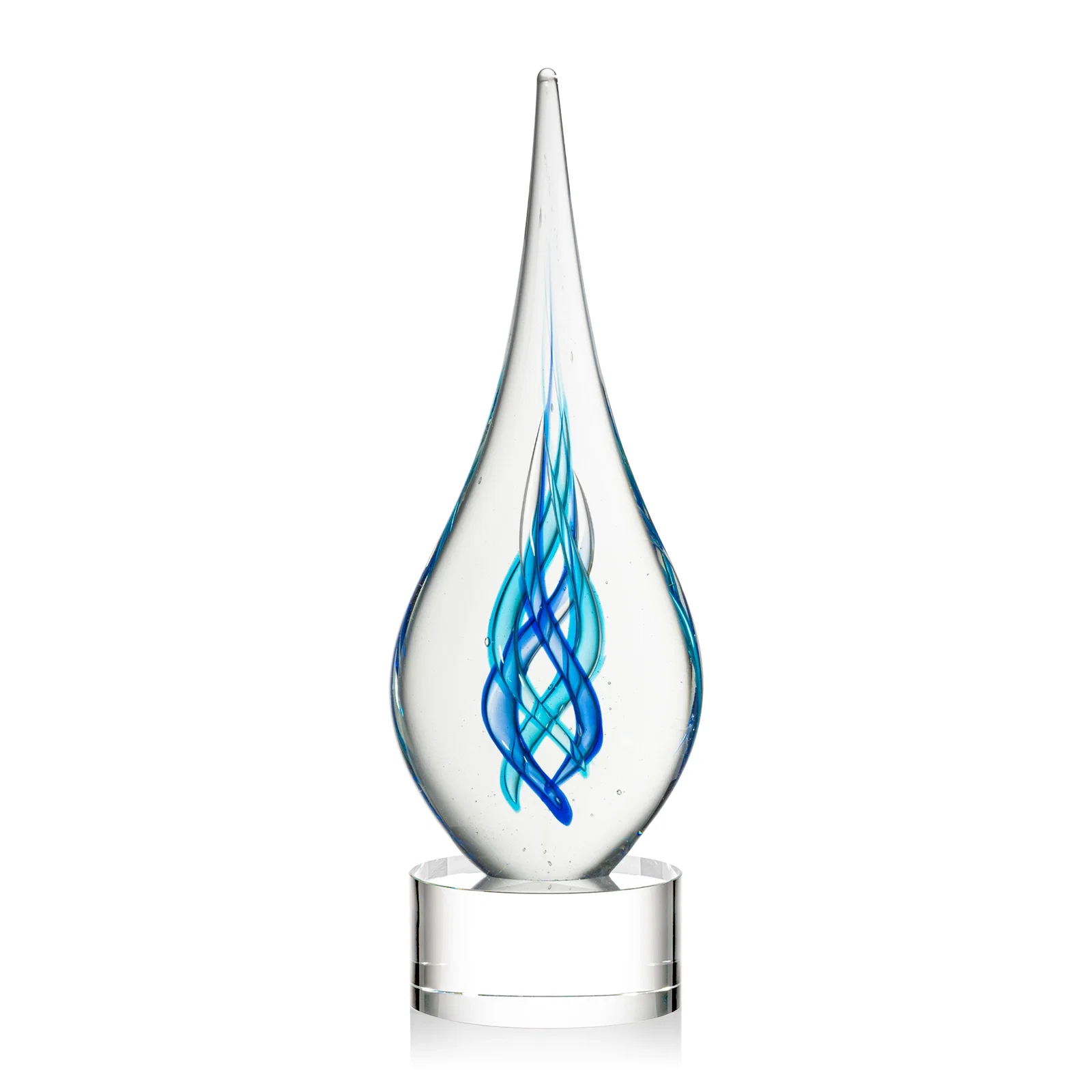 Personalized Blue Glass Helix Award on a Marvel Base for sales achievement awards