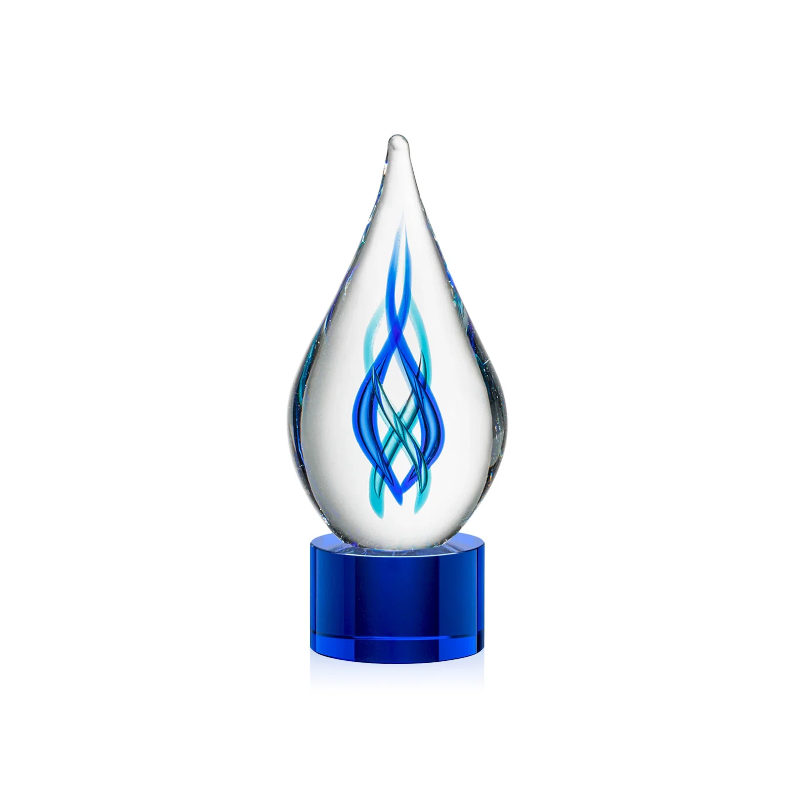 Personalized Blue Glass Helix Award on a Marvel Base for team milestone celebrations