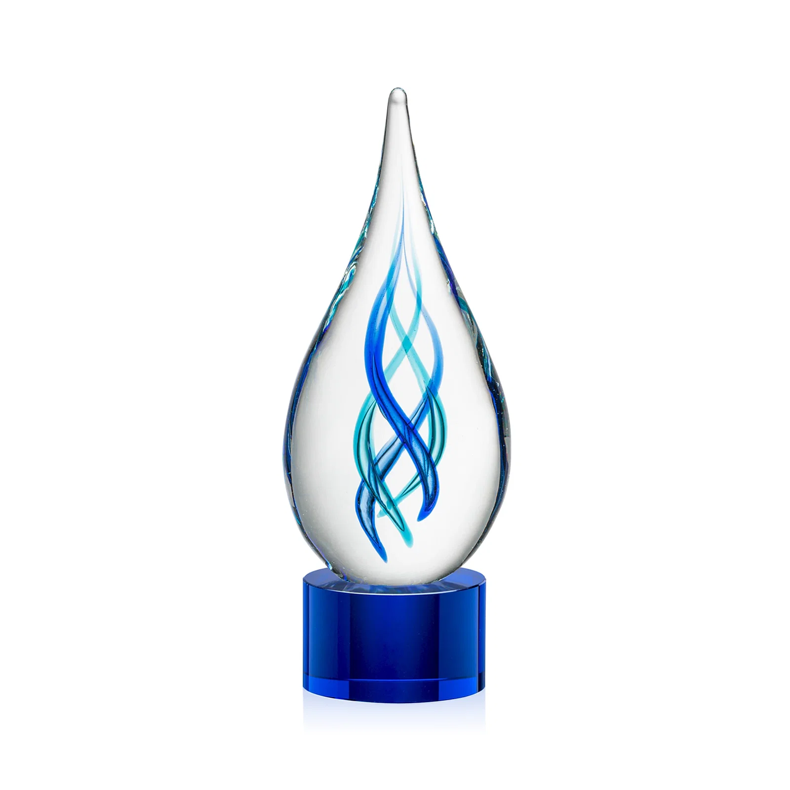 Personalized Blue Glass Helix Award on a Marvel Base for donor appreciation