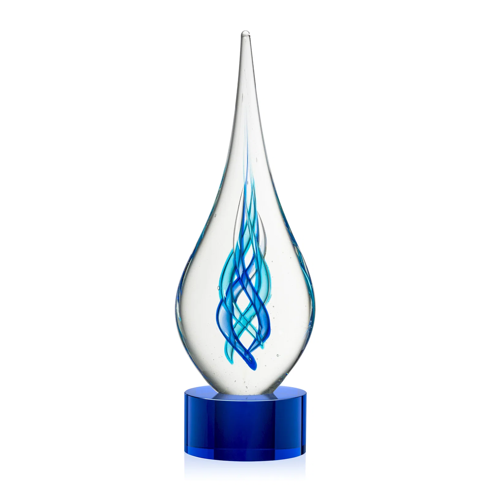 Personalized Blue Glass Helix Award on a Marvel Base for safety achievement programs