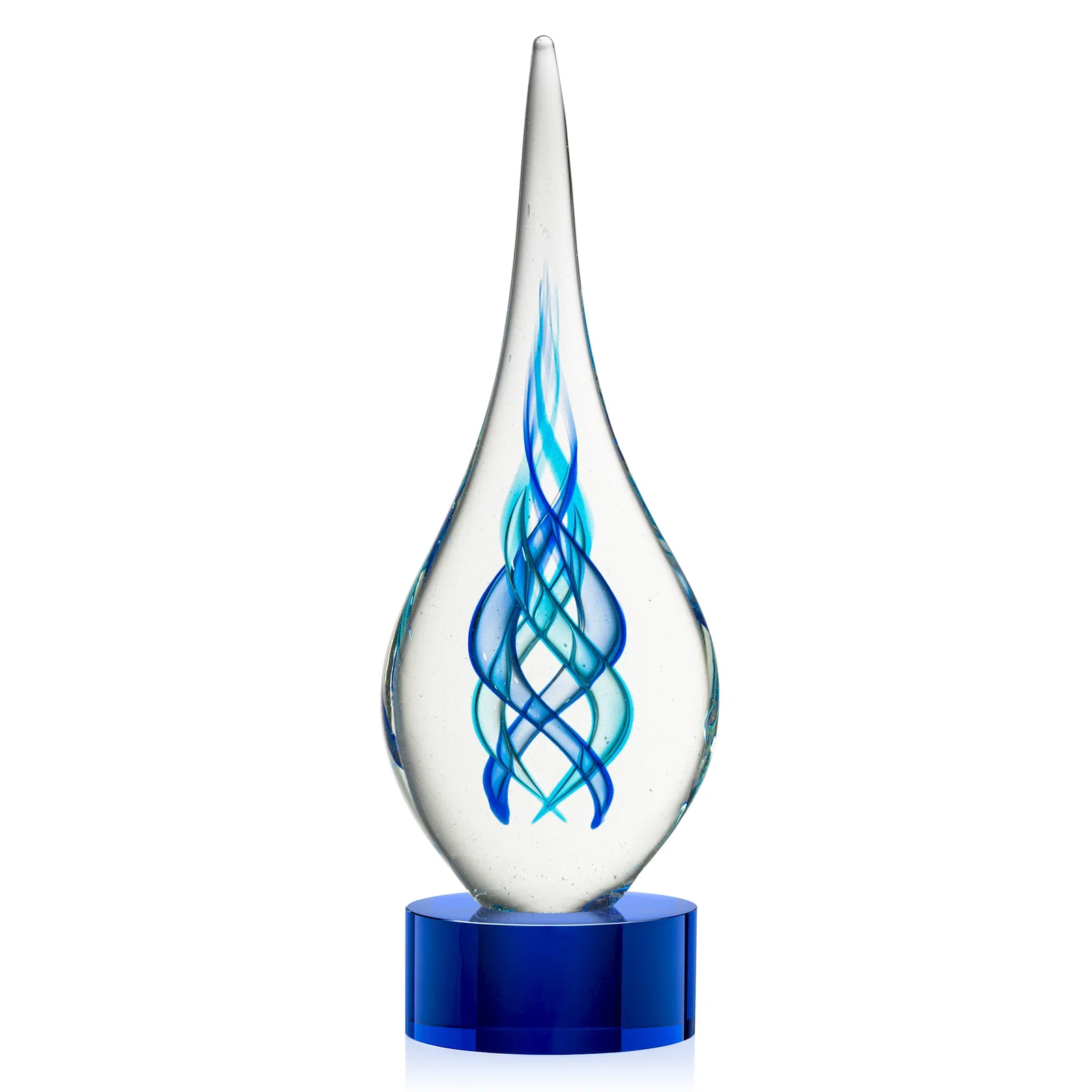 Personalized Blue Glass Helix Award on a Marvel Base for volunteer appreciation