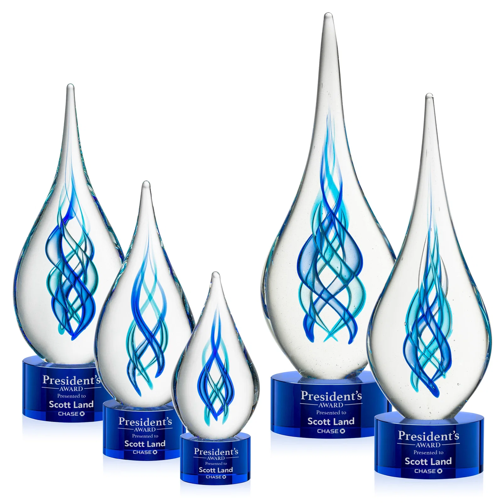 Custom Blue Glass Helix Award on a Marvel Base for donor appreciation