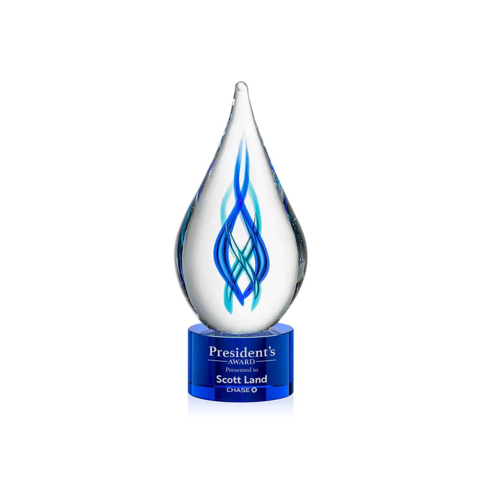 Custom Blue Glass Helix Award on a Marvel Base for graduation ceremonies