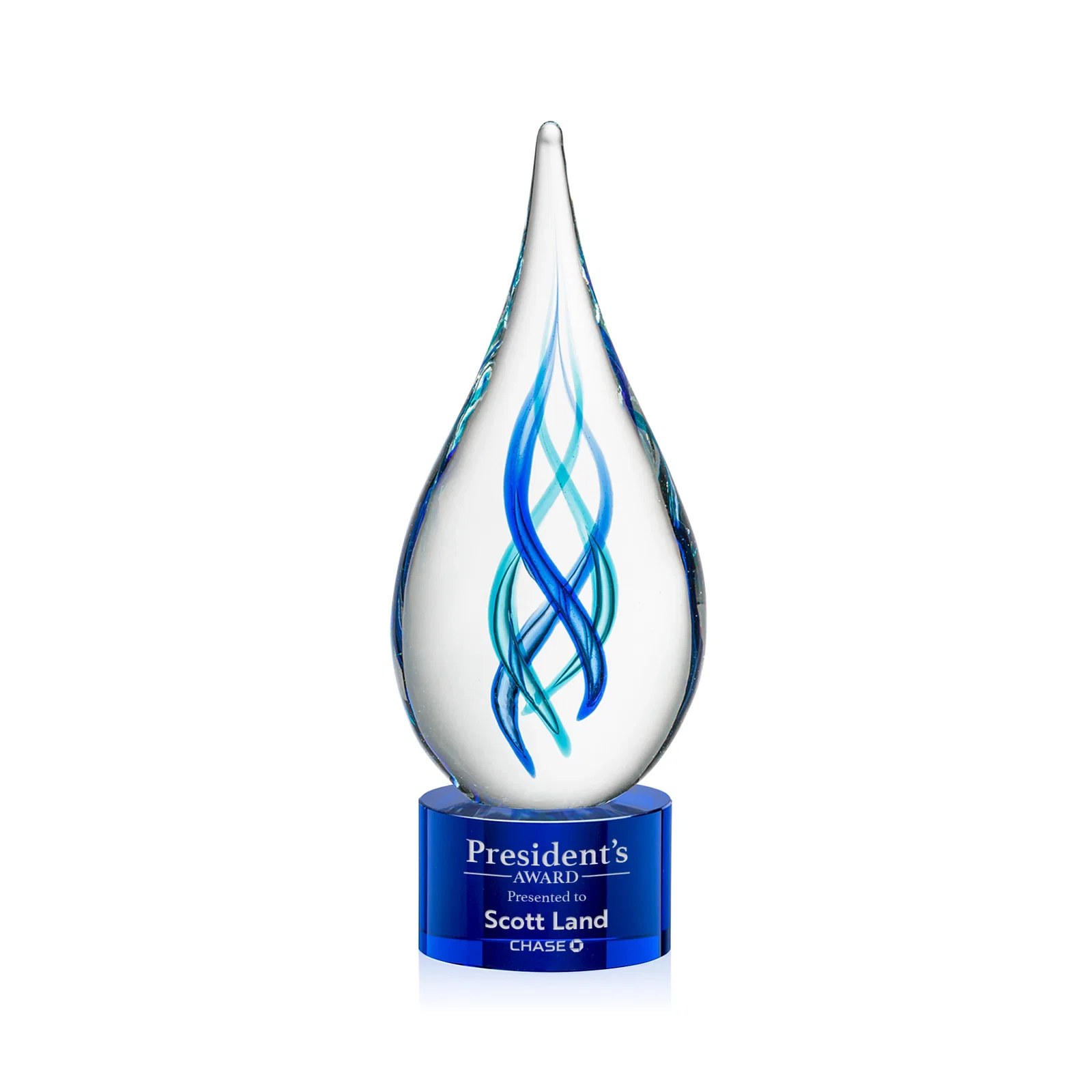 Custom Blue Glass Helix Award on a Marvel Base for safety achievement programs