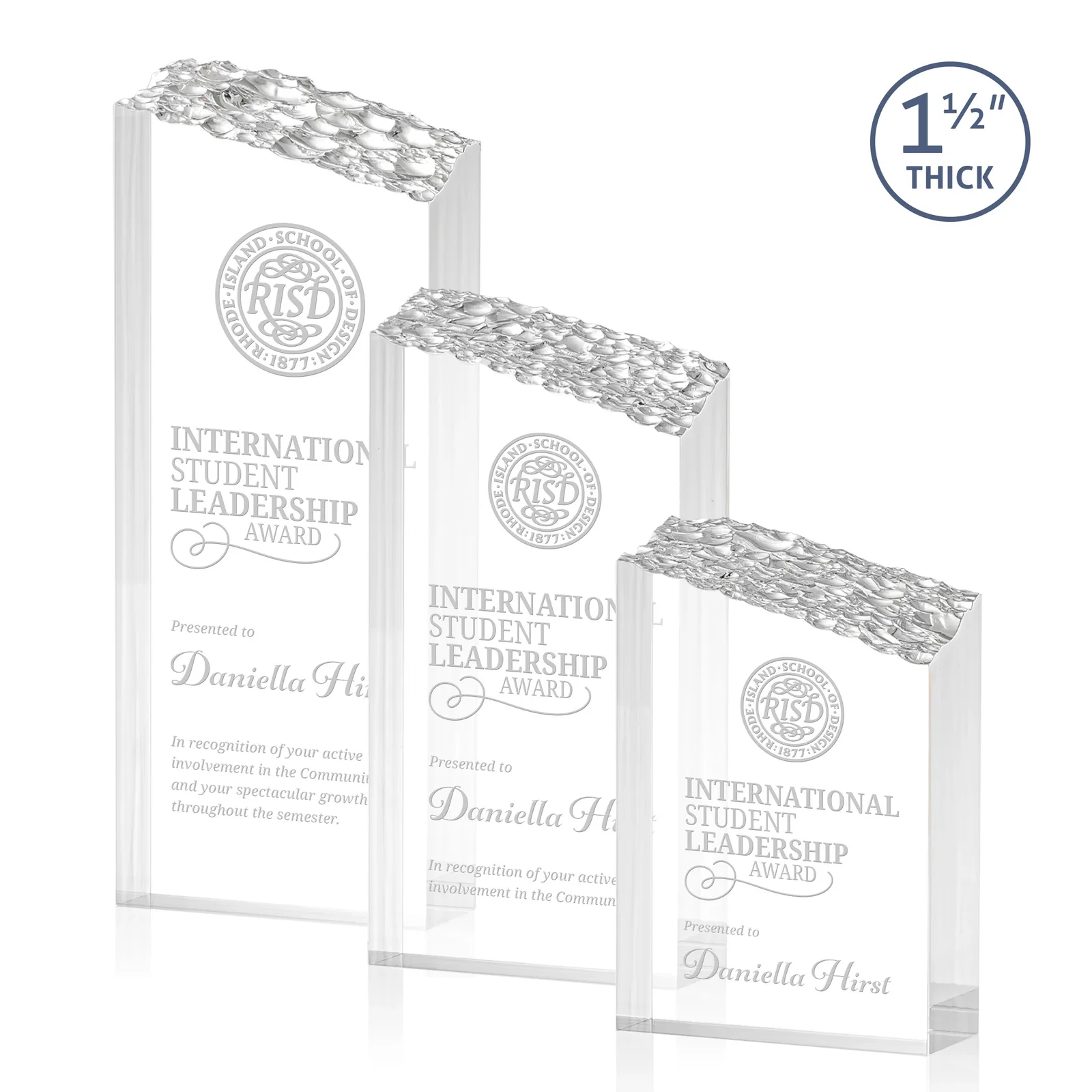 Custom Acrylic Tower Award With Slanted Mountain-Texture Top for employee recognition