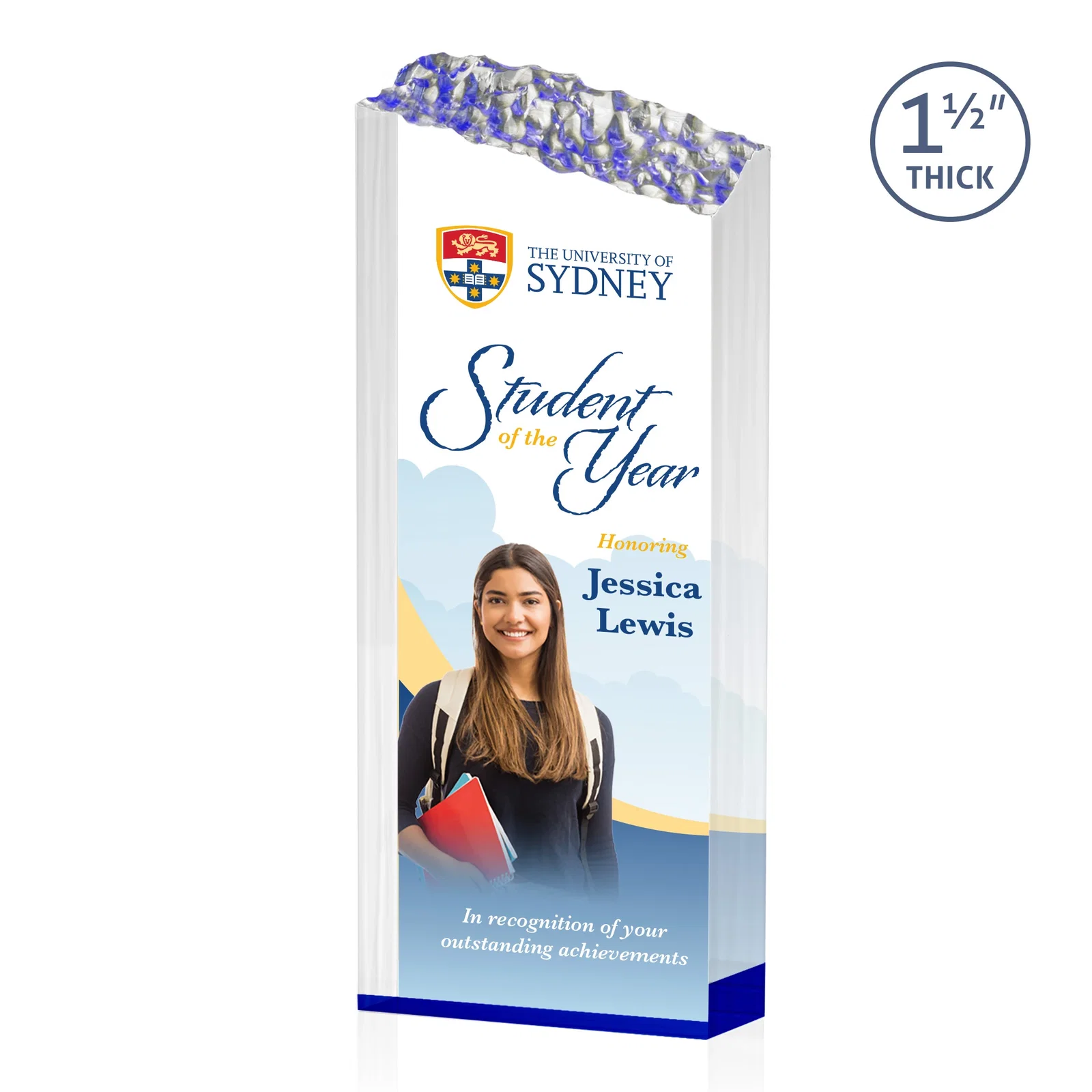 Custom Acrylic Tower Award With Slanted Mountain-Texture Top for company anniversary events