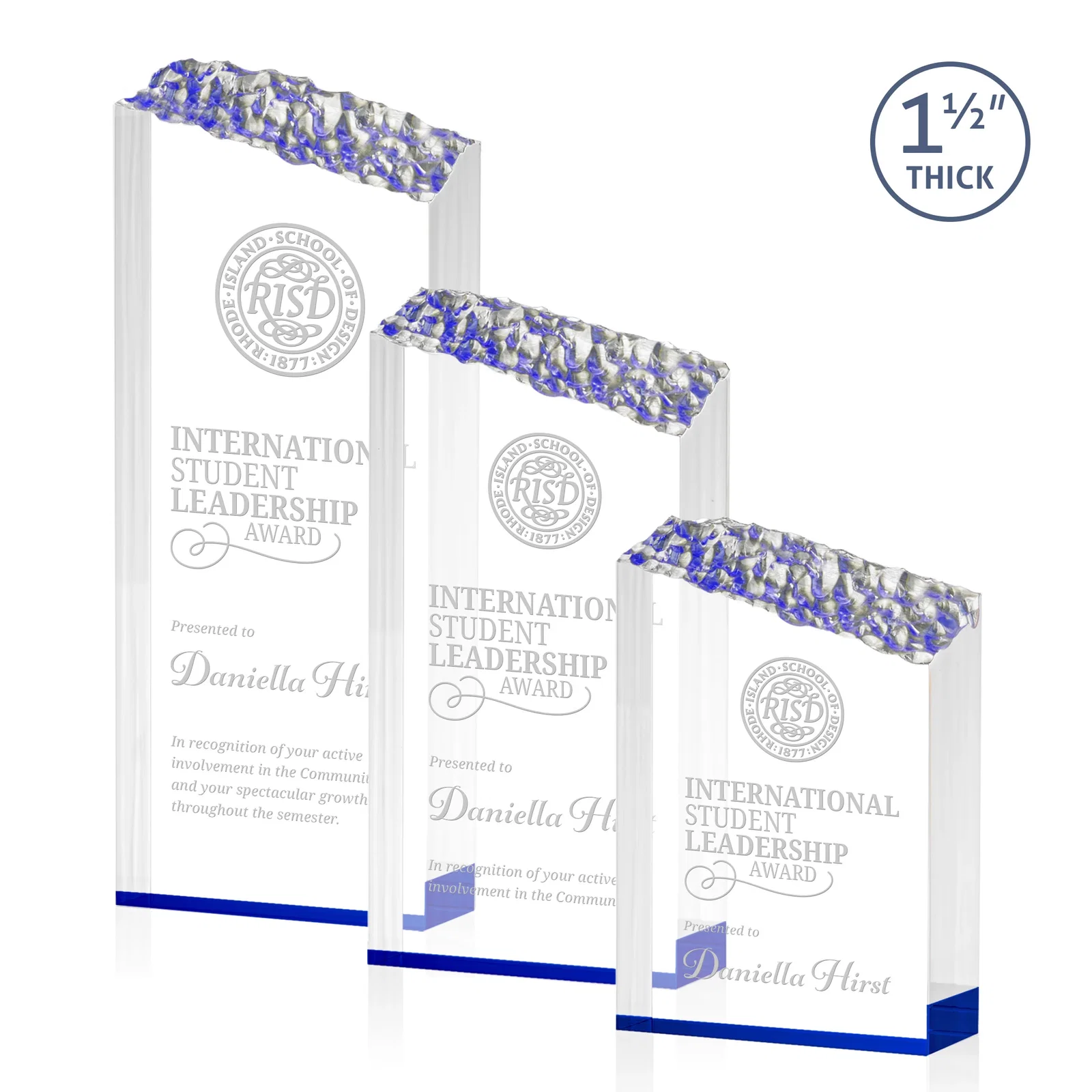 Personalized Acrylic Tower Award With Slanted Mountain-Texture Top for employee recognition