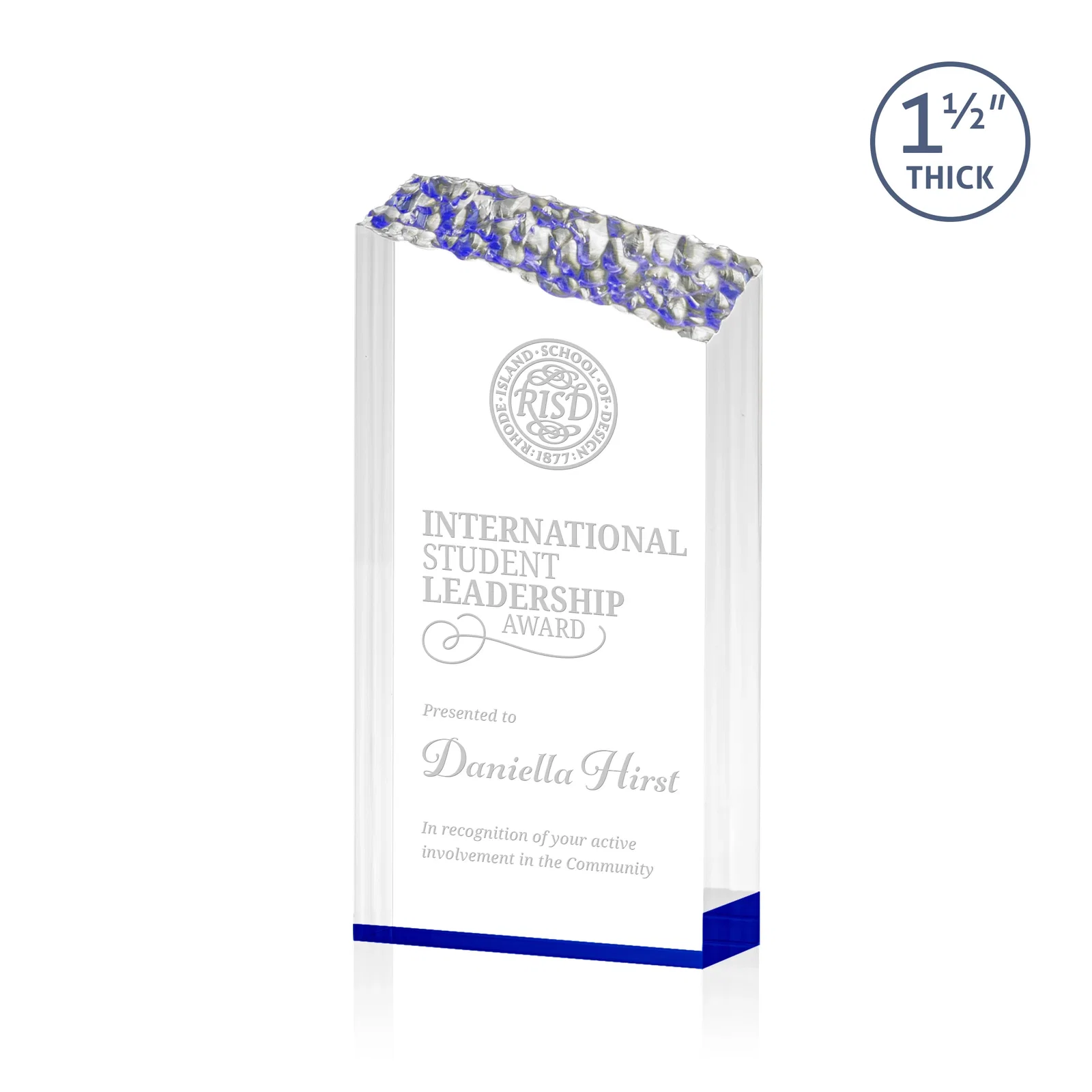 Personalized Acrylic Tower Award With Slanted Mountain-Texture Top for service anniversary gifts
