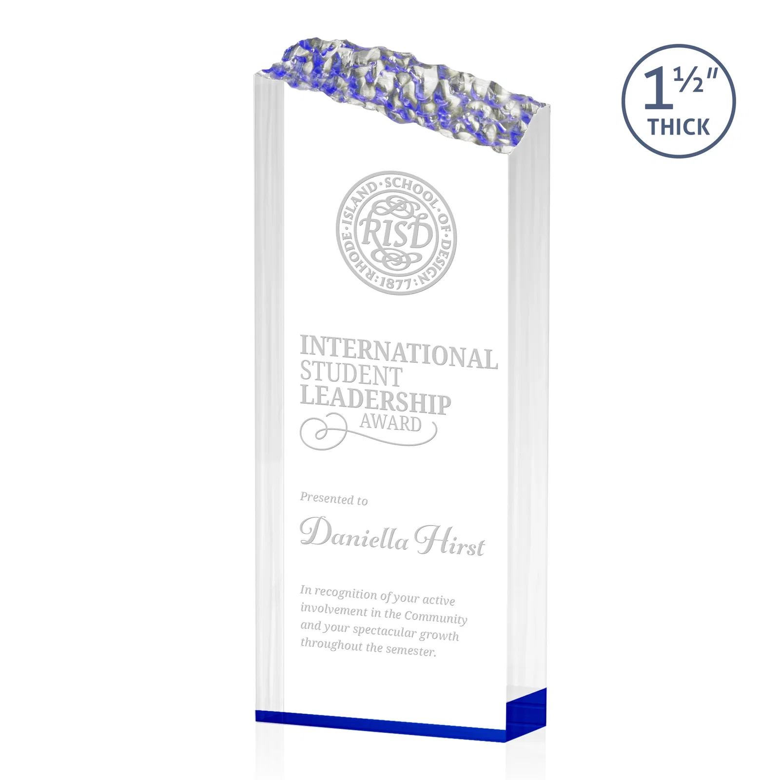 Personalized Acrylic Tower Award With Slanted Mountain-Texture Top for sales achievement awards