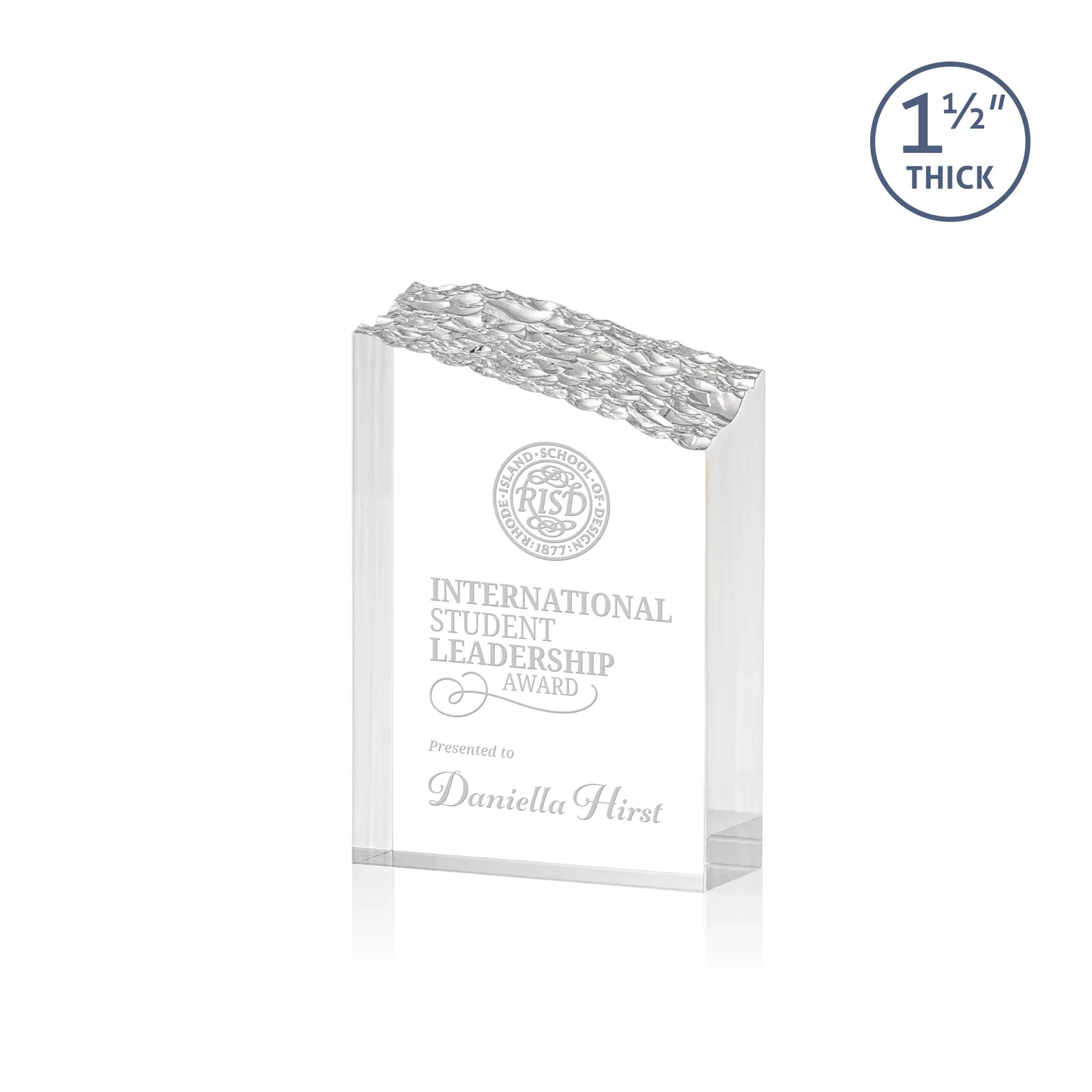 Custom Acrylic Tower Award With Slanted Mountain-Texture Top for corporate award ceremonies