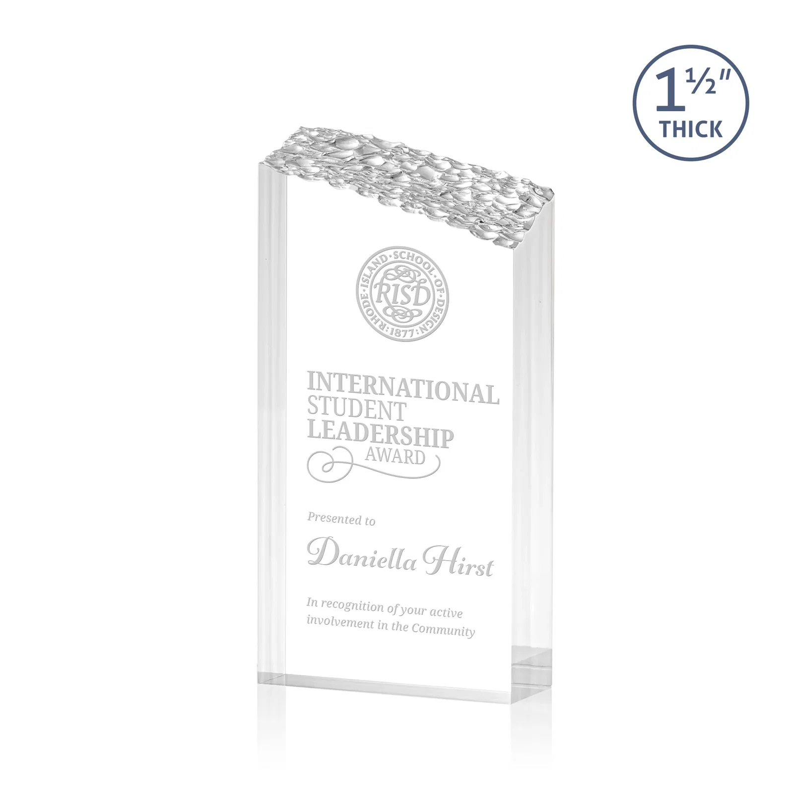 Custom Acrylic Tower Award With Slanted Mountain-Texture Top for service anniversary gifts