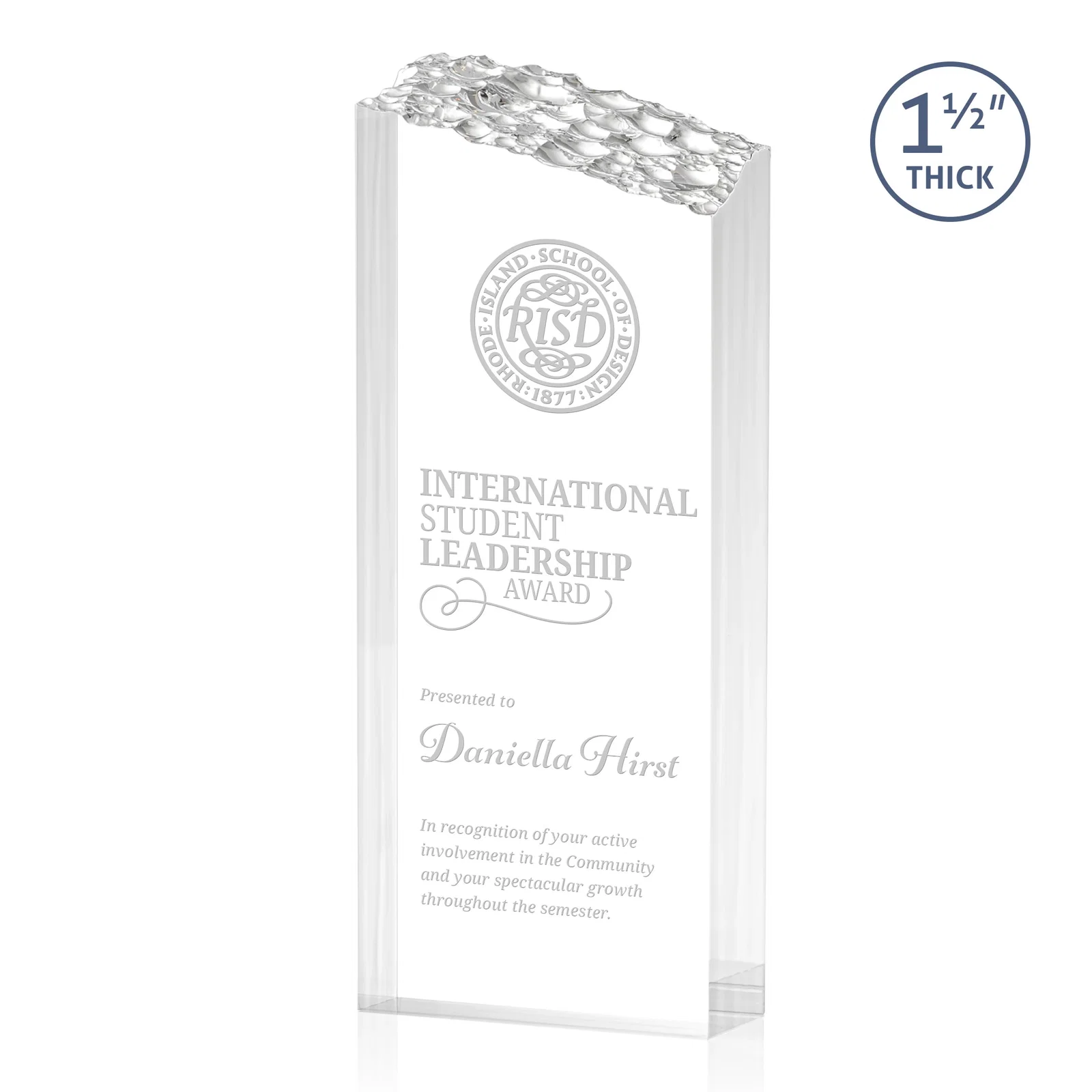 Custom Acrylic Tower Award With Slanted Mountain-Texture Top for sales achievement awards