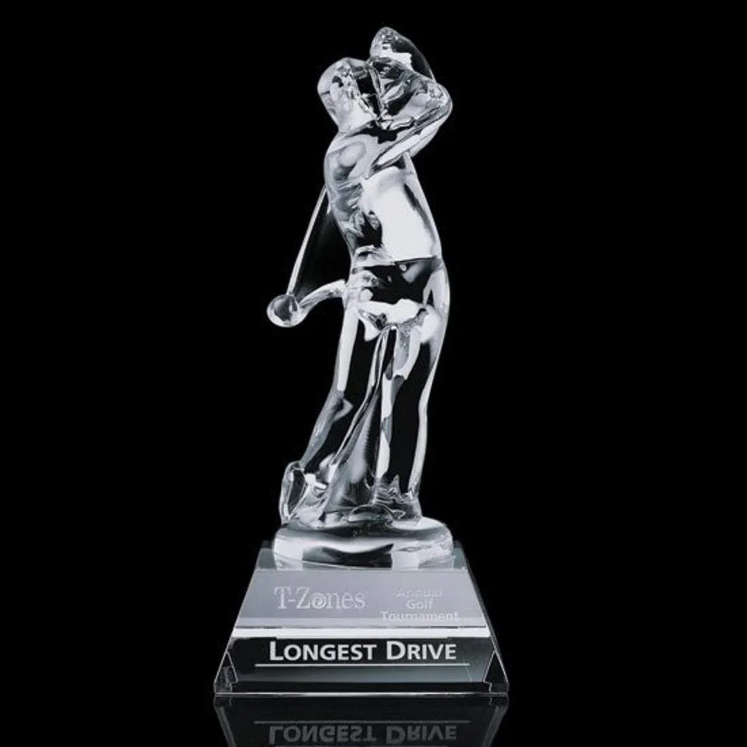 Custom Optical Crystal Golfer Award with One-Piece Molded Casting for employee recognition