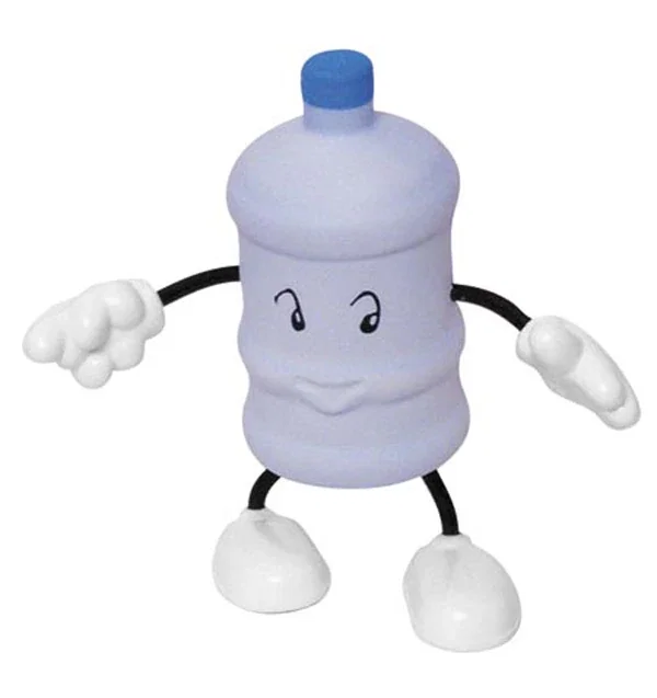 Water bottle shaped stress reliever figure, 1.5 inches in diameter and 3 inches tall