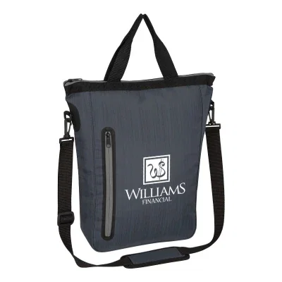 Bag standing upright with its handles extended