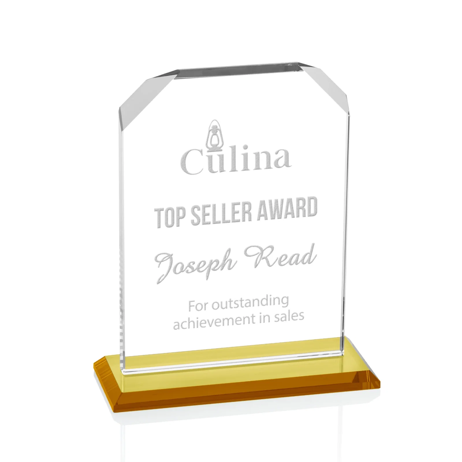 Custom Starfire Crystal Award with White Base, Fixed 8 Inch Height, awards for volunteer appreciation