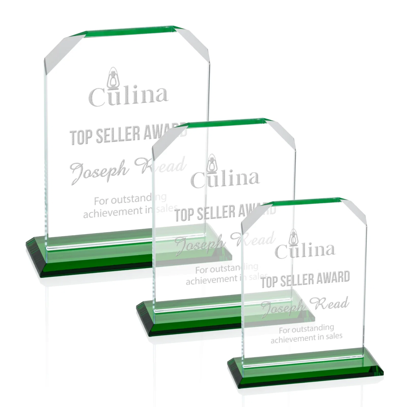 Personalized Starfire Crystal Award with White Base, Fixed 8 Inch Height, awards for employee recognition