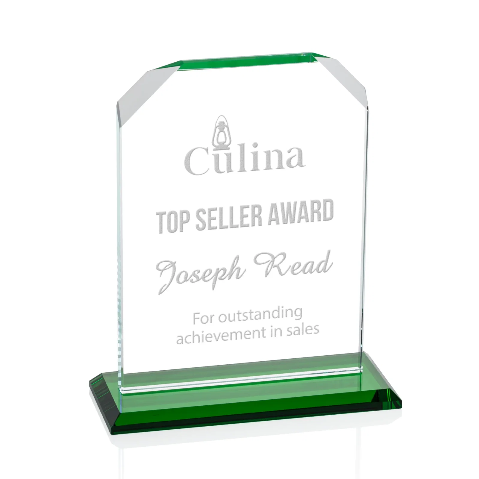 Personalized Starfire Crystal Award with White Base, Fixed 8 Inch Height, awards for service anniversary gifts
