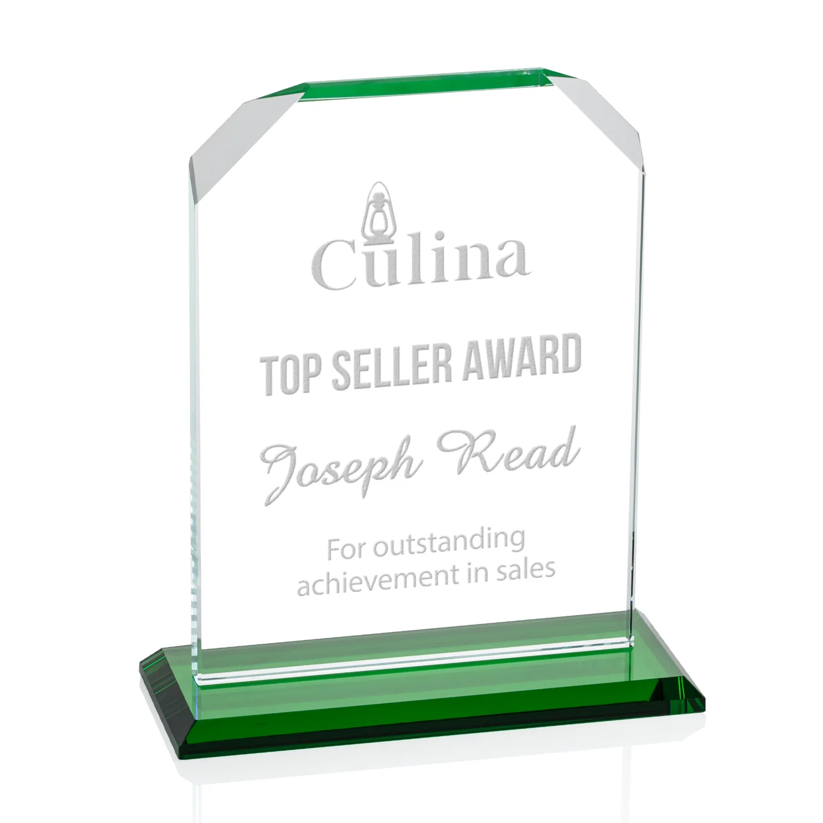 Personalized Starfire Crystal Award with White Base, Fixed 8 Inch Height, awards for sales achievement awards