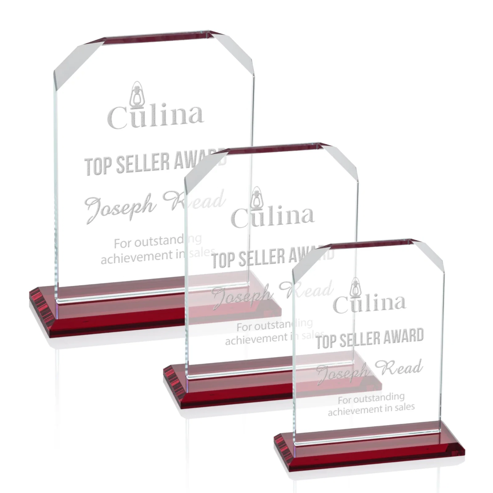 Personalized Starfire Crystal Award with White Base, Fixed 8 Inch Height, awards for safety achievement programs