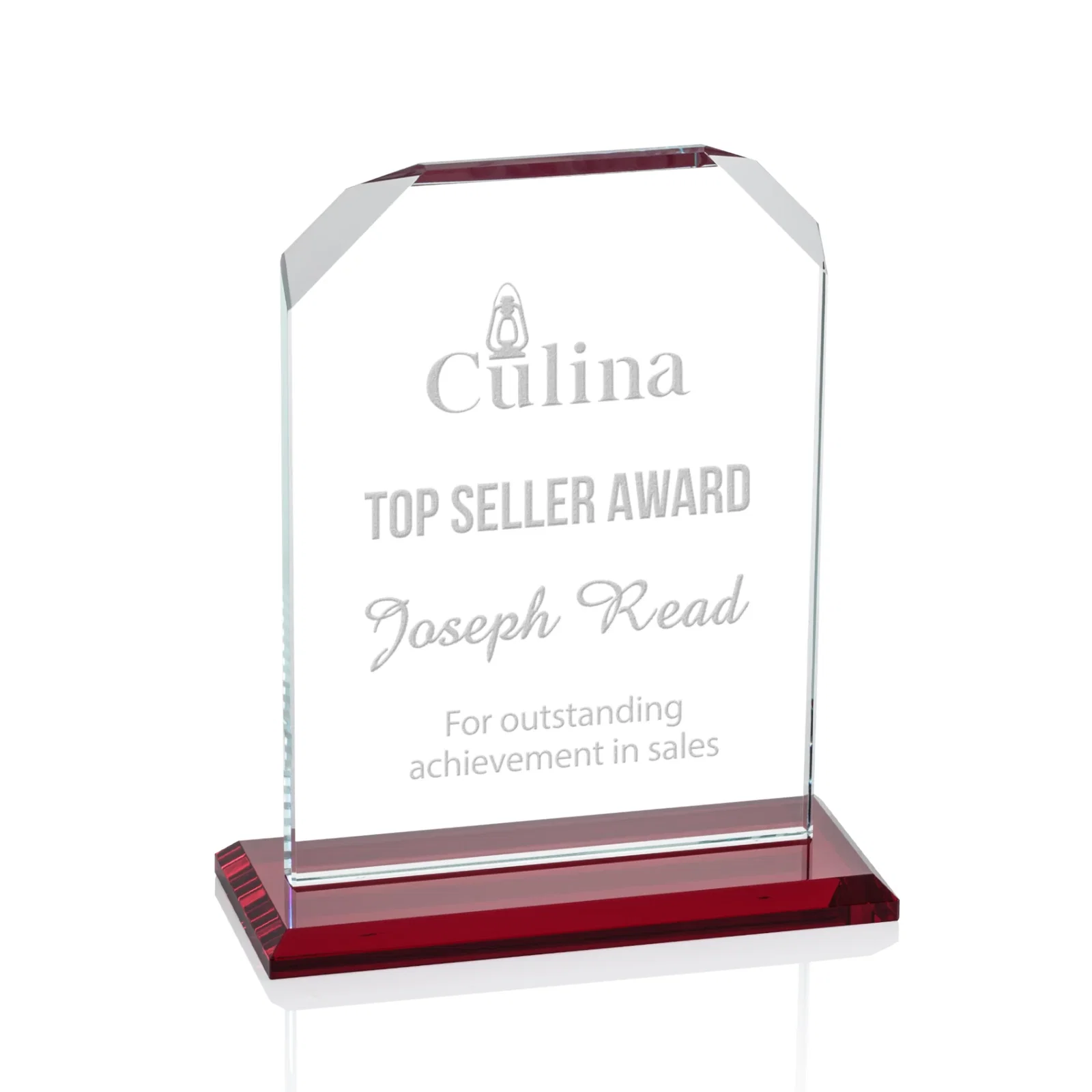 Personalized Starfire Crystal Award with White Base, Fixed 8 Inch Height, awards for volunteer appreciation