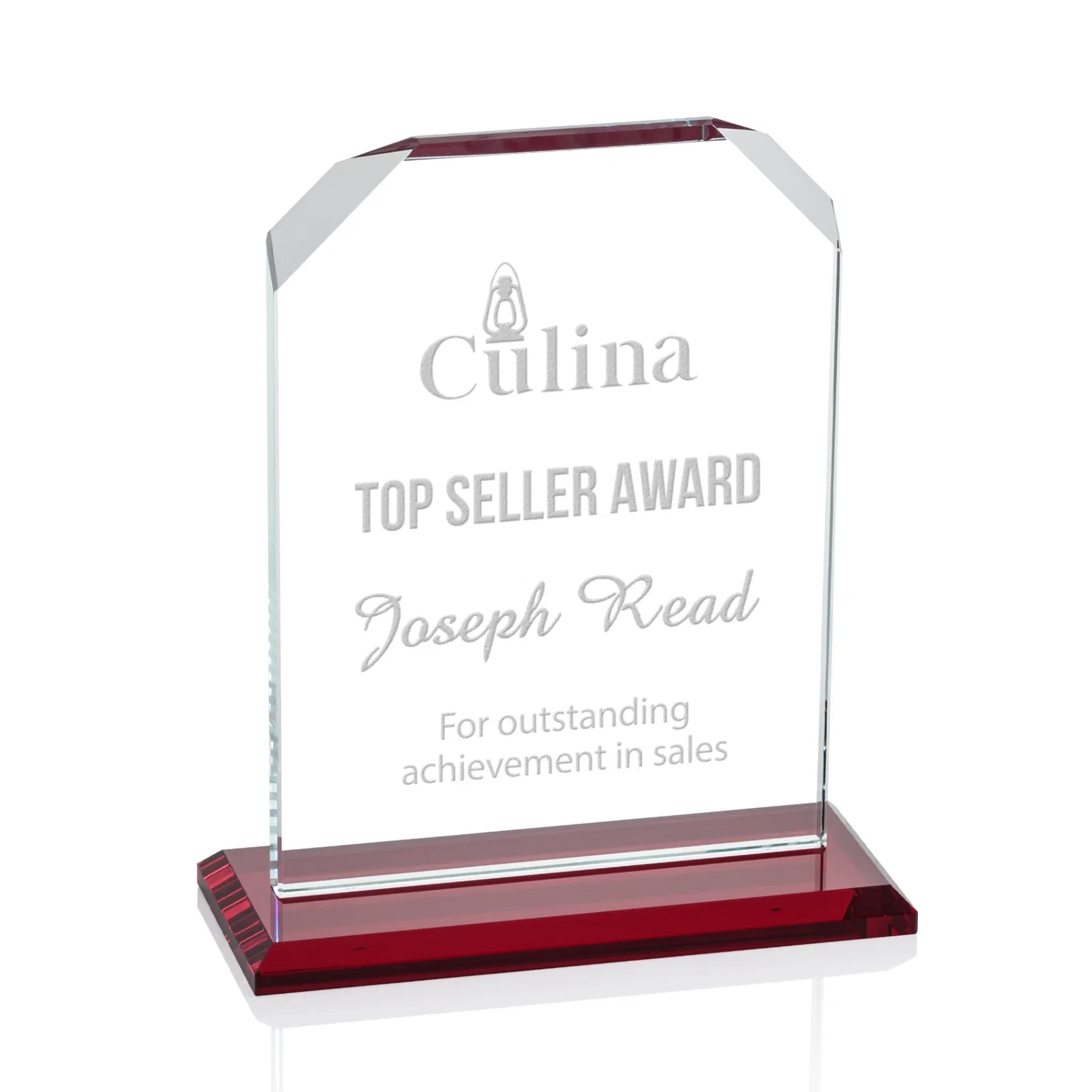 Personalized Starfire Crystal Award with White Base, Fixed 8 Inch Height, awards for dealer and partner awards