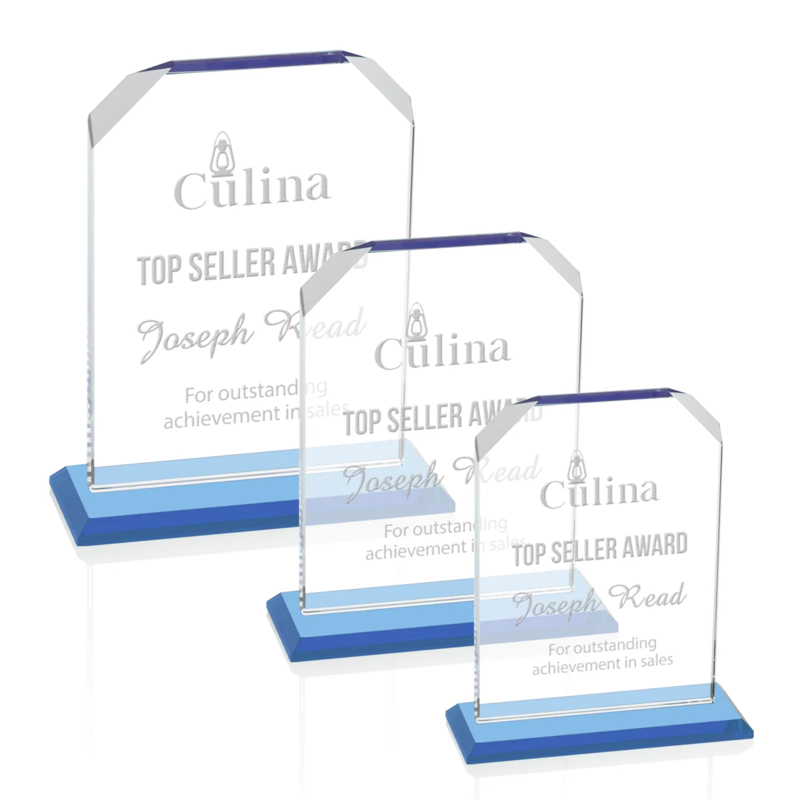 Promotional Starfire Crystal Award with White Base, Fixed 8 Inch Height, awards for employee recognition
