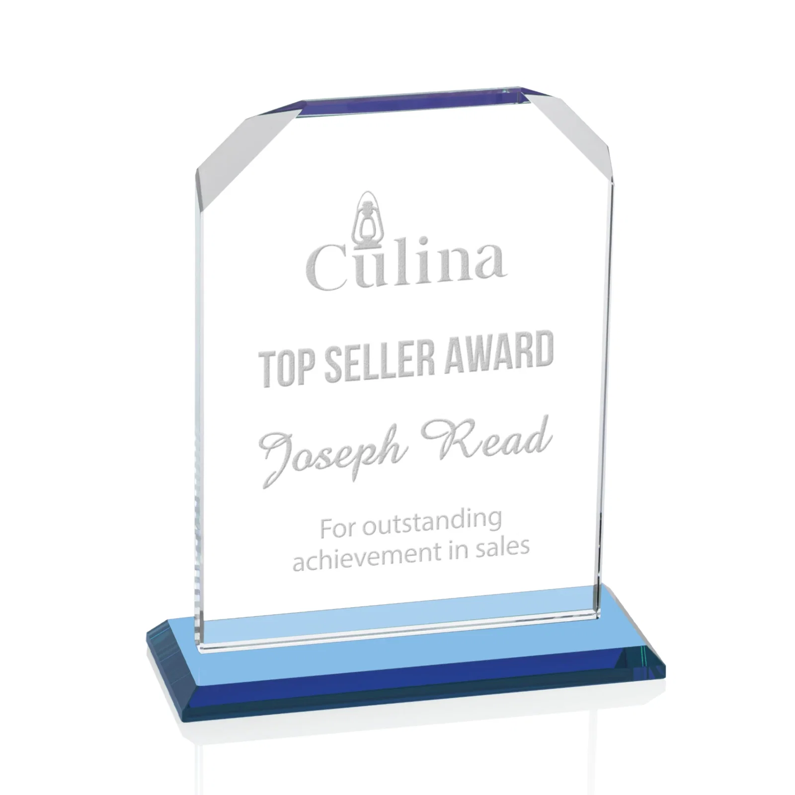 Promotional Starfire Crystal Award with White Base, Fixed 8 Inch Height, awards for service anniversary gifts