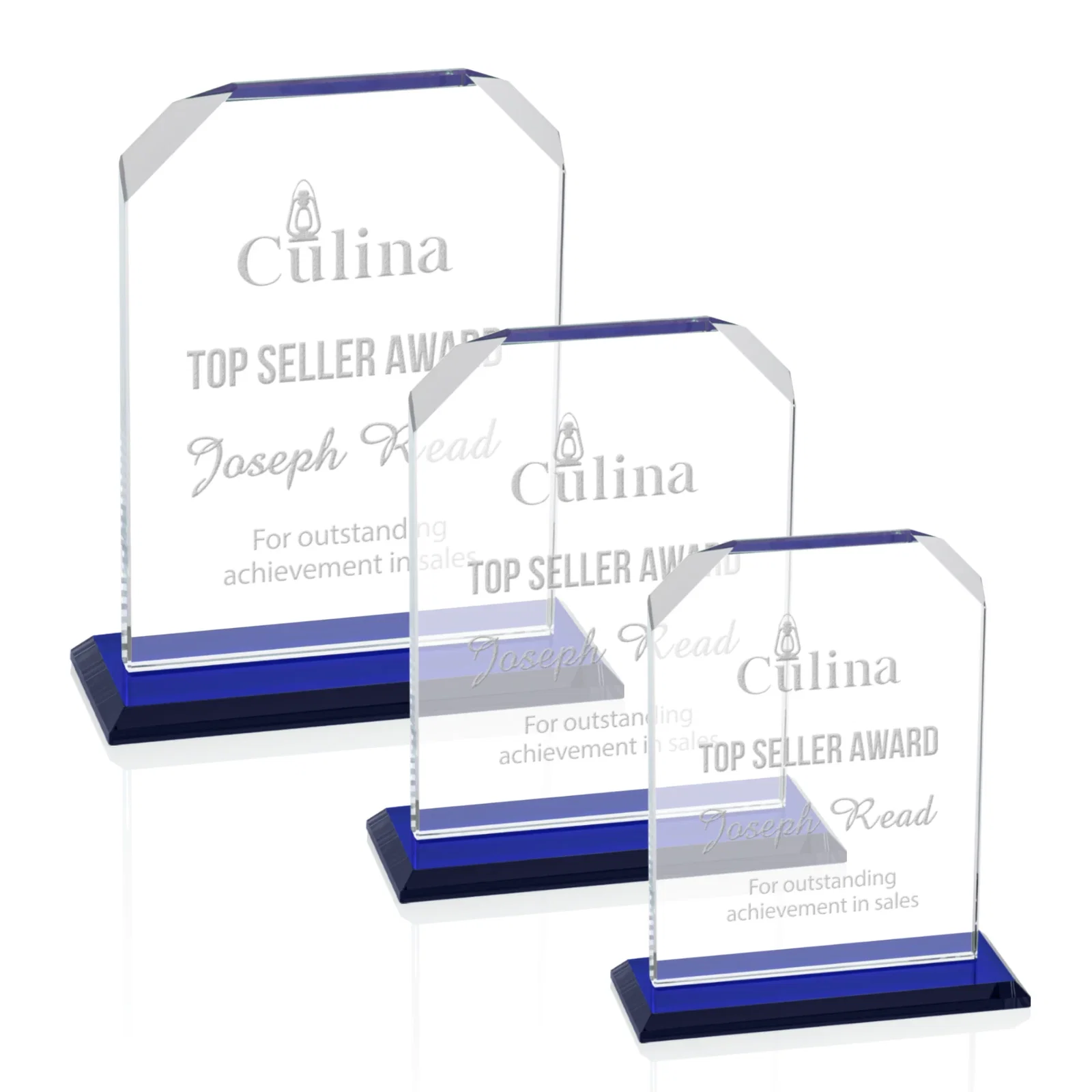Promotional Starfire Crystal Award with White Base, Fixed 8 Inch Height, awards for retirement presentations