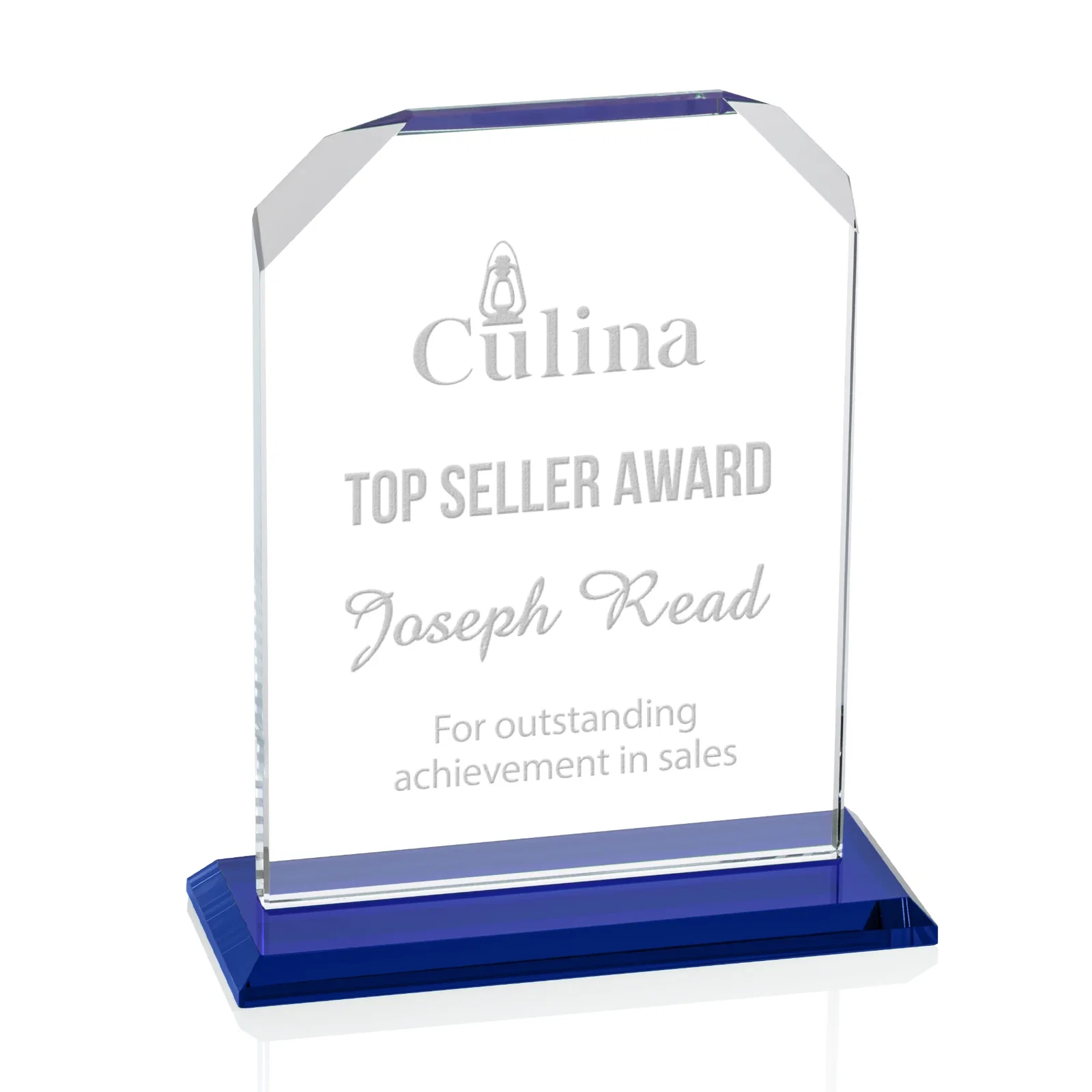 Promotional Starfire Crystal Award with White Base, Fixed 8 Inch Height, awards for graduation ceremonies