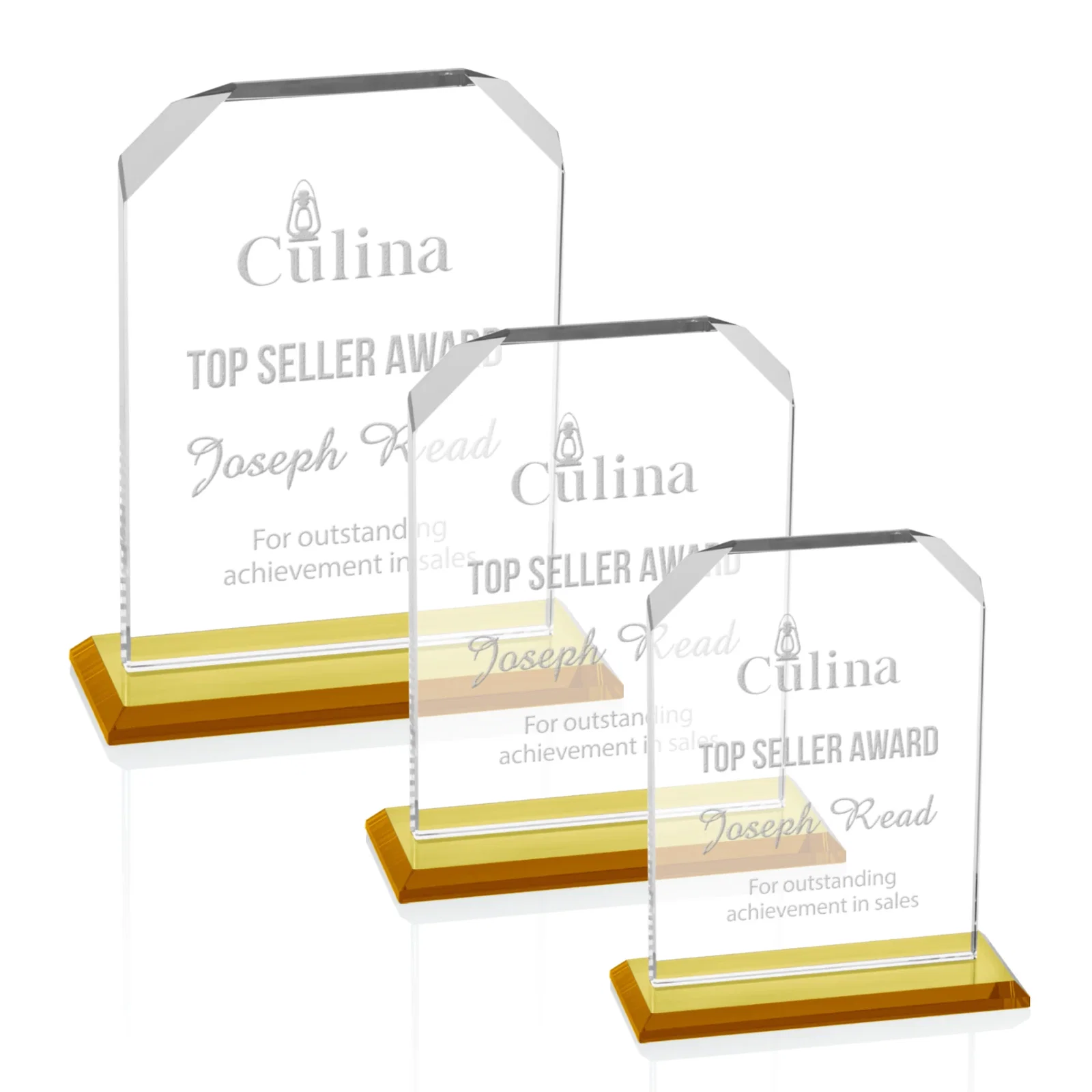 Custom Starfire Crystal Award with White Base, Fixed 8 Inch Height, awards for safety achievement programs