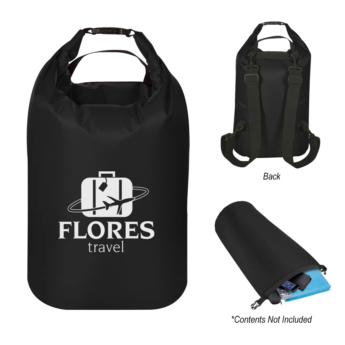 Waterproof dry bag backpack with a roll top closure