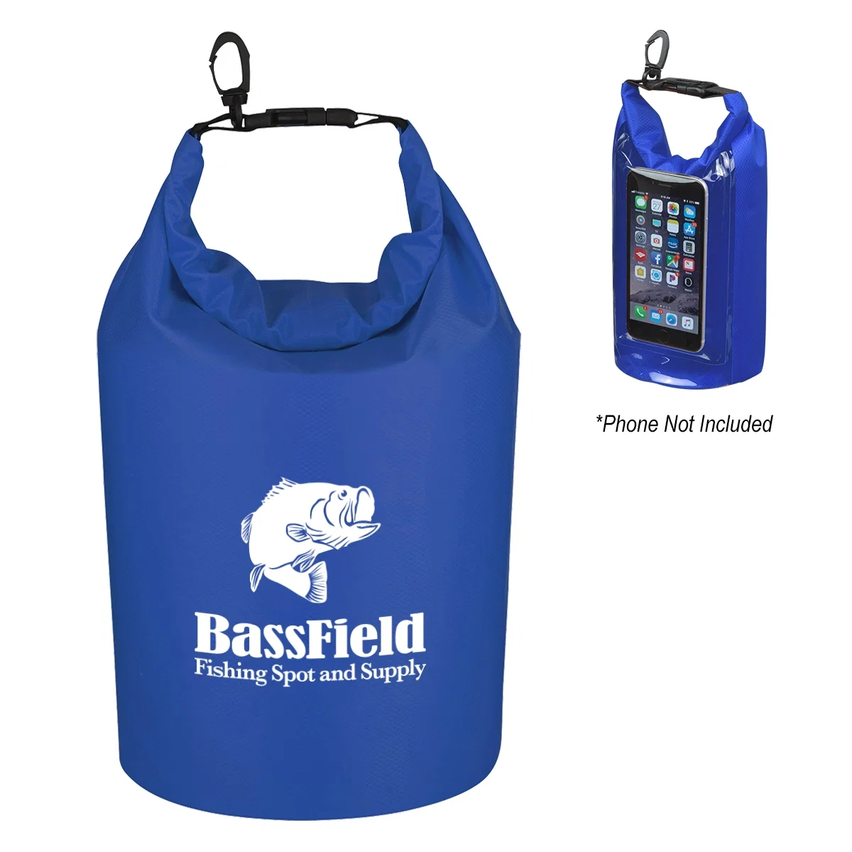 Roll-top dry bag with a clear window panel