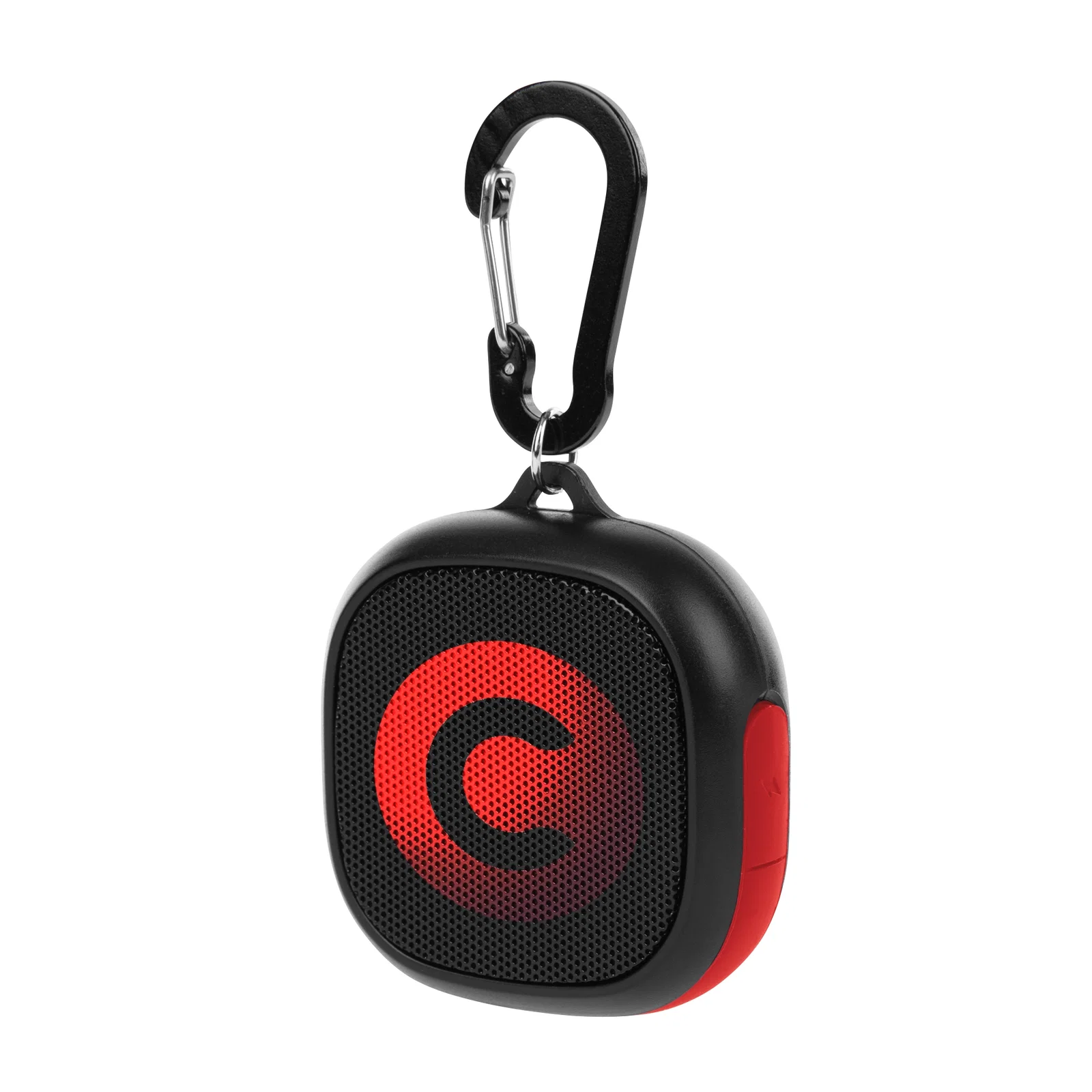 Clipped to a bag strap for hands-free listening outdoors