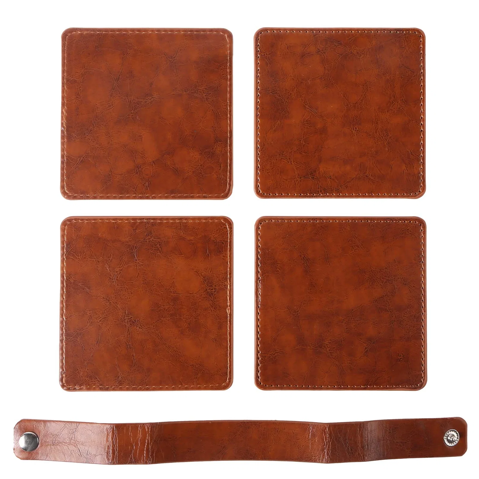 Watson Square PU Leather Coaster: 4 piece Set in Holder — view 4