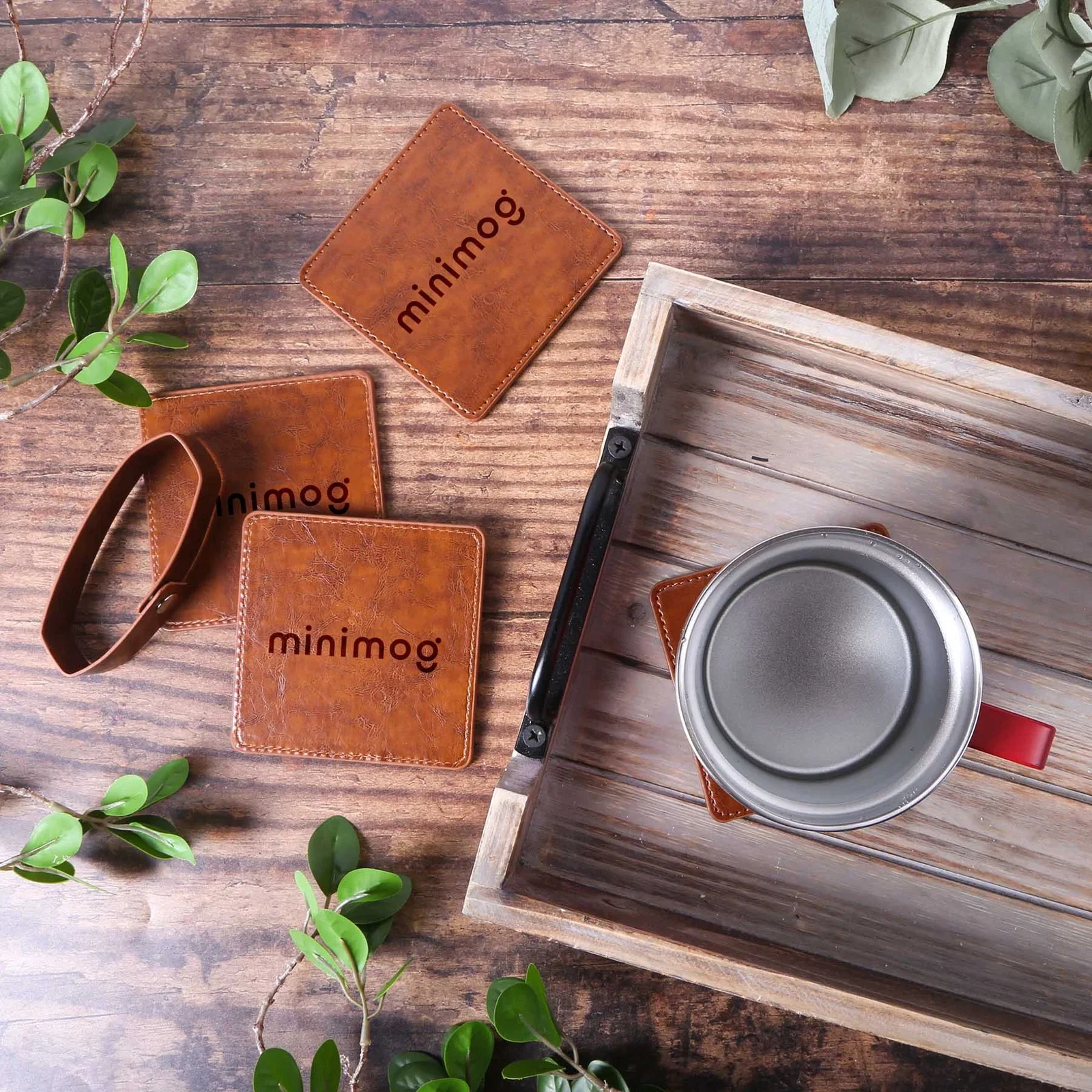 Watson Square PU Leather Coaster: 4 piece Set in Holder — view 6