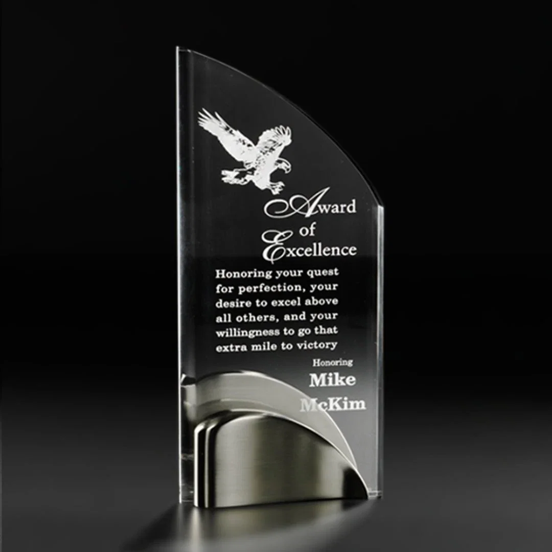 Custom Acrylic Wave Award with Contoured Satin Nickel Base for sales achievement awards