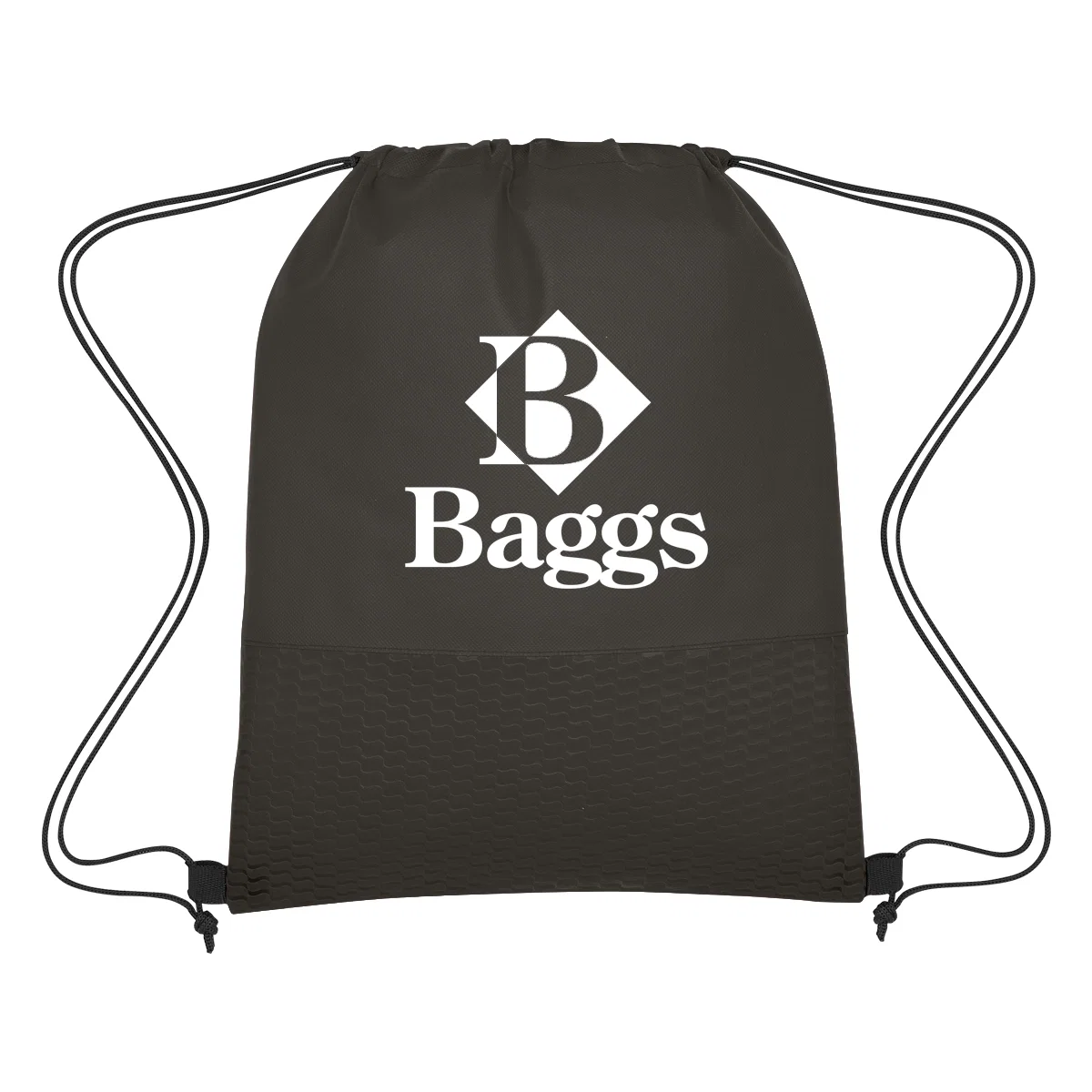 Non-woven drawstring bag with a wave pattern across the front