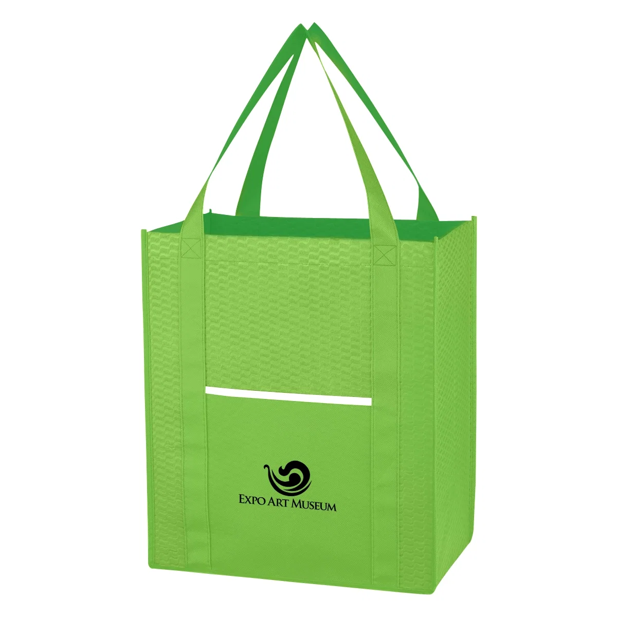 Lime green bag showing the curved pattern across its front