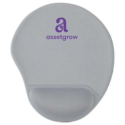 Custom branded Wave gel wrist rest mouse pad, top view of promotional gel-cushioned desk pad