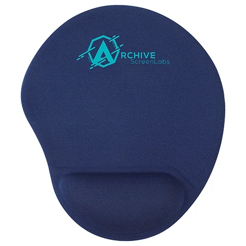 Promotional Wave gel wrist rest mouse pad, side profile showing gel wrist cushion and logo