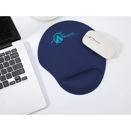 Promotional Wave gel mouse pad, smooth fabric tracking surface on custom branded wrist rest pad