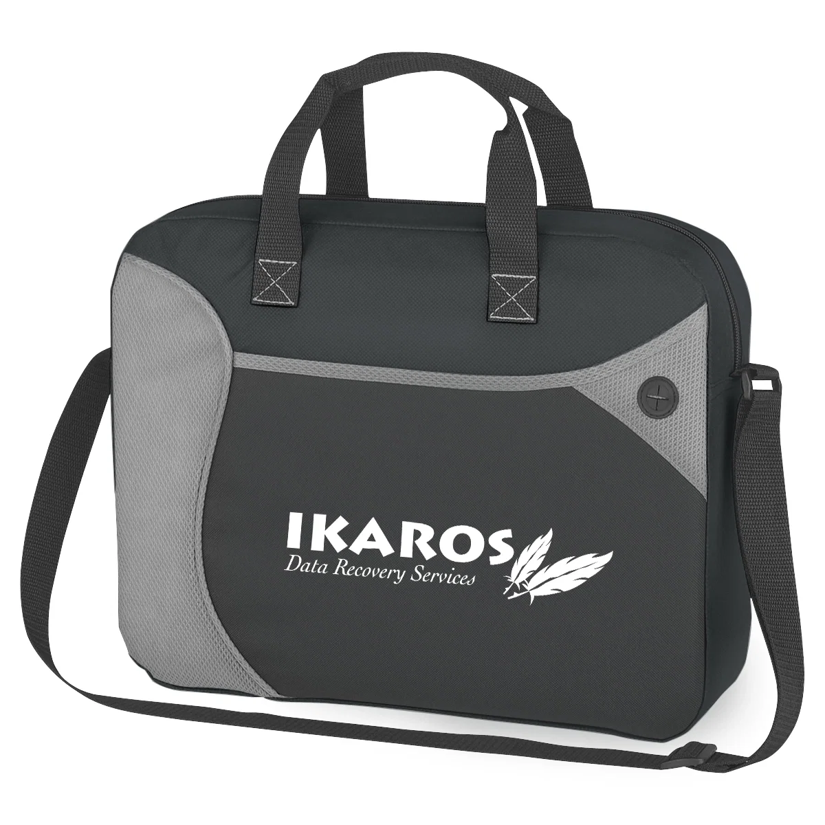 Black non-woven messenger bag with an adjustable shoulder strap