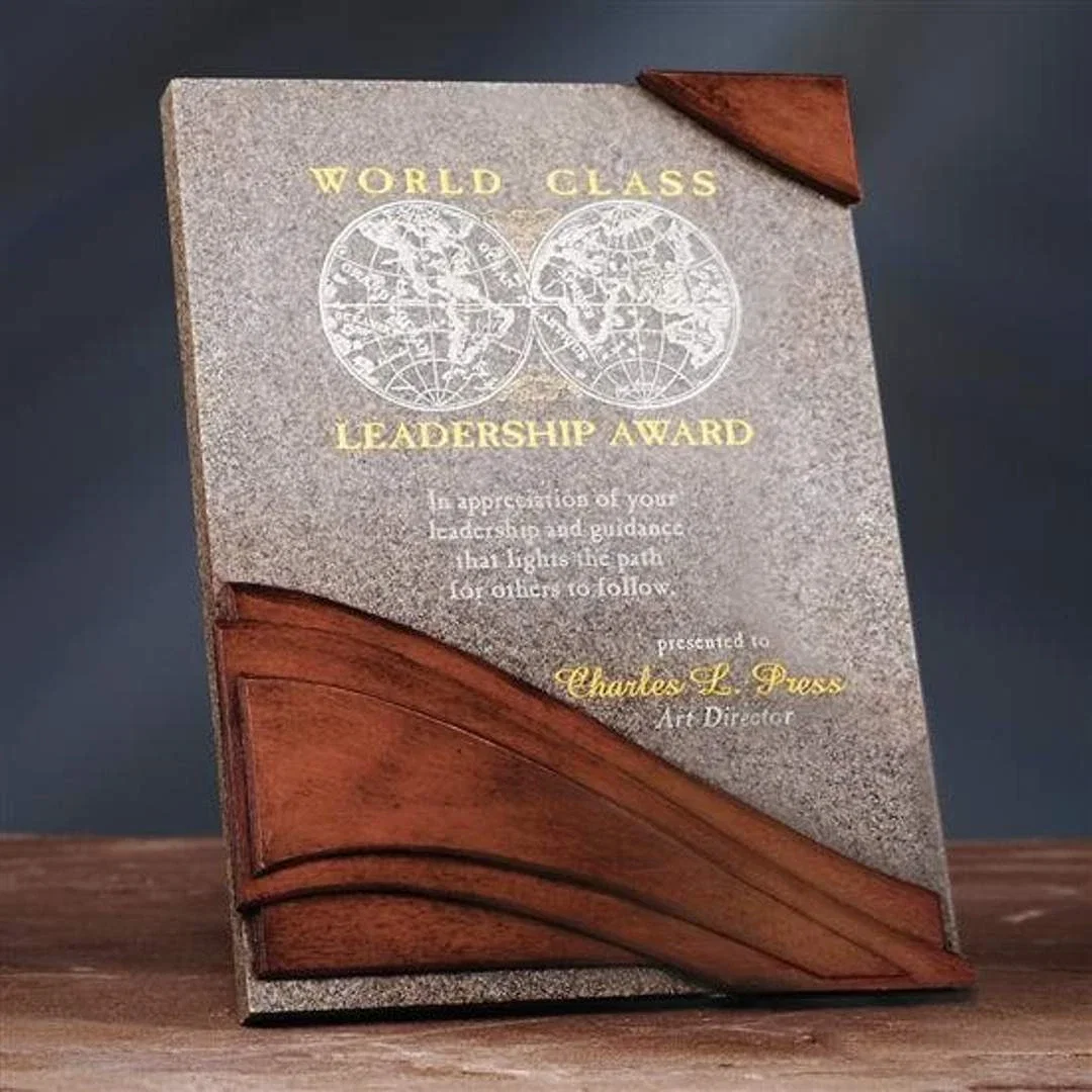 Custom Stonecast Wall Plaque With Molded Wood-Grain Finish, marble for employee recognition