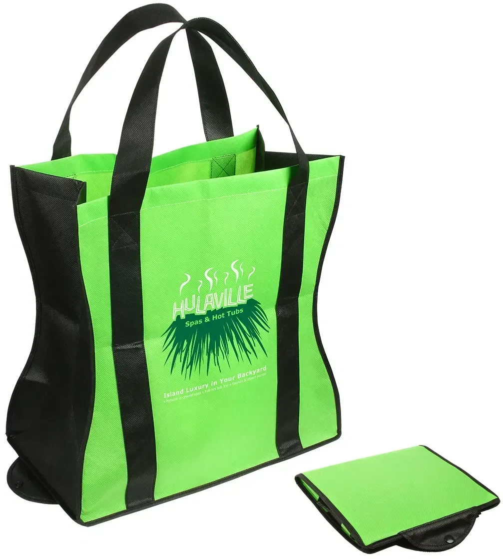 Wave Rider branded folding tote opened to full shopping-bag size