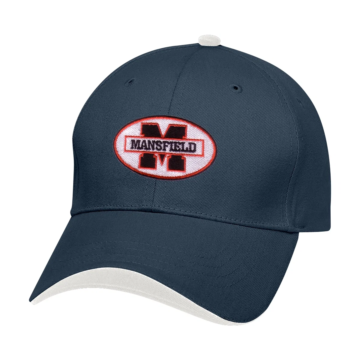 Six panel cap with a contrast wave sandwich along the bill