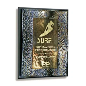 Art Glass Wave Plaque With Silver Herringbone Pattern And Gold Center