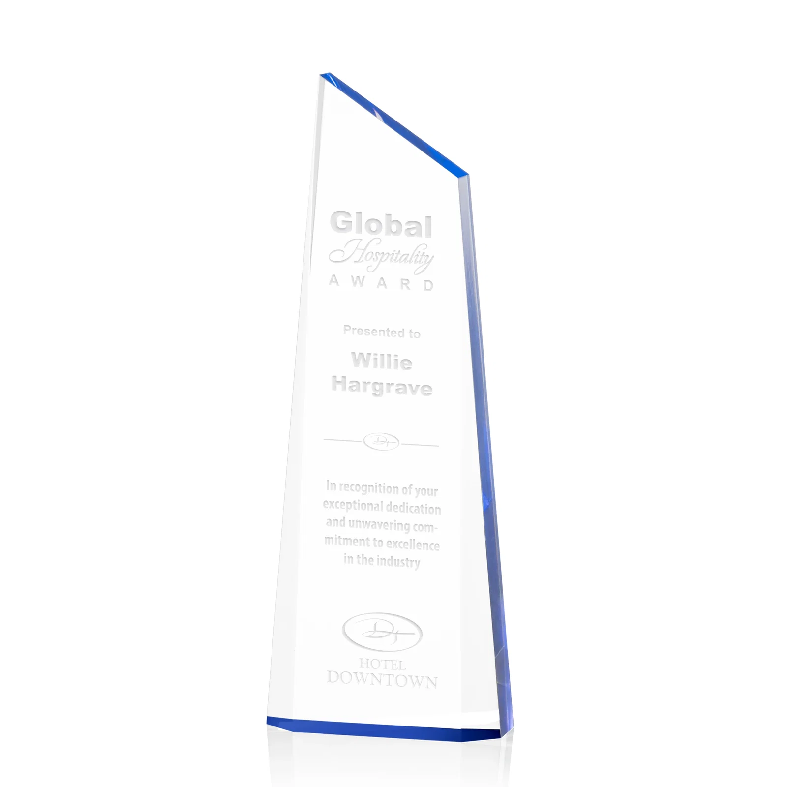 Custom Left-Facing Acrylic Peak Award with Beveled Sides for employee recognition