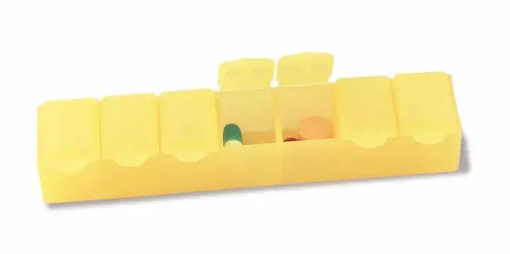 Weekly Pill Box 6". Weekly pill organizer with seven compartments for pharmacy medication management, view 9
